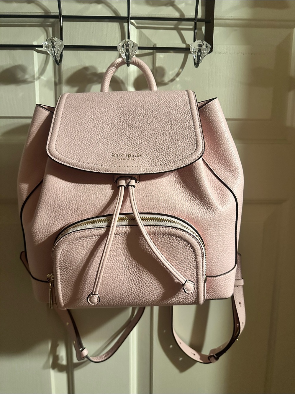 ♠️kate spade Blush Pink Pebble Leather Drawstring Backpack